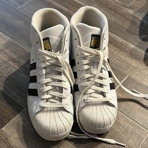 Adidas White Sneakers with Black Stripes